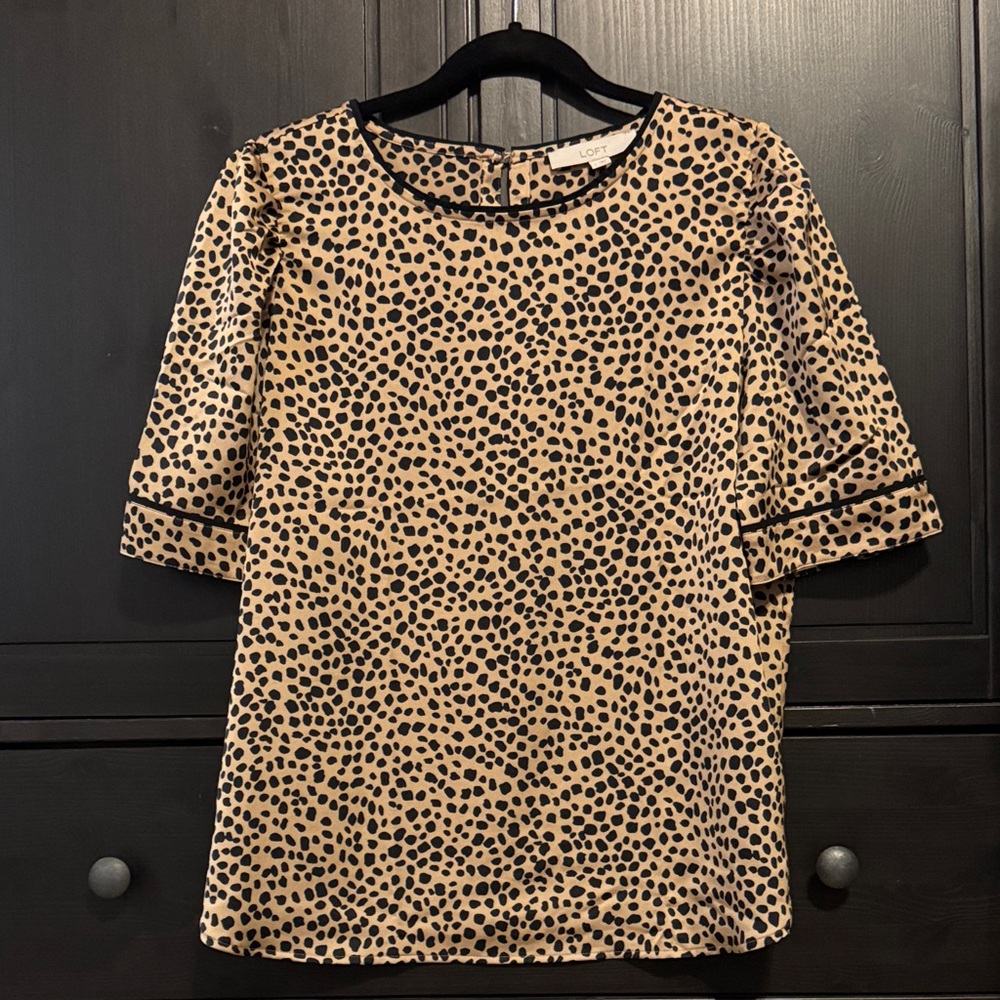 LOFT Tan and Black Spotted Blouse